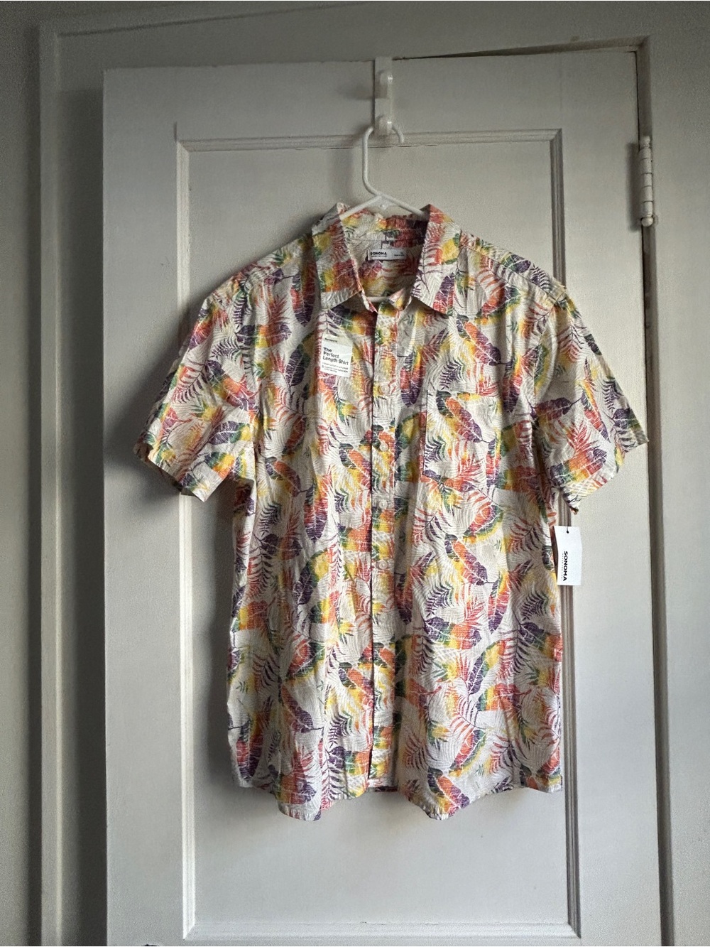 NWT!! Sonoma Multicolor Leaf Print Short-Sleeve Button-Down Shirt - Size XL